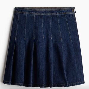H&M Pleated Denim Skirt - Dark Blue